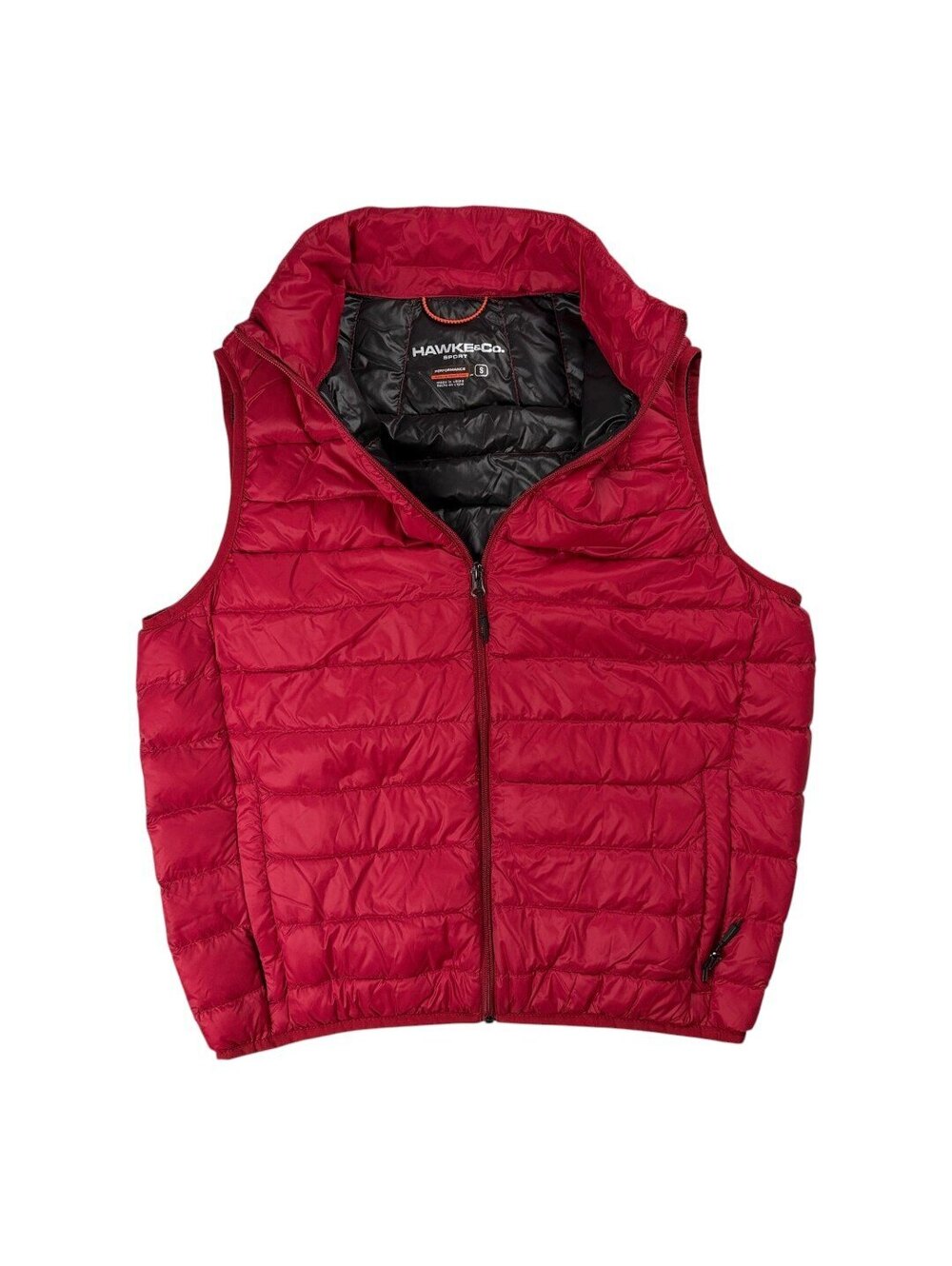 🎁 Puffer Vest Mens Red Lightweight Down Packable Size on Tag Small Hawke & Co - Picture 9 of 13